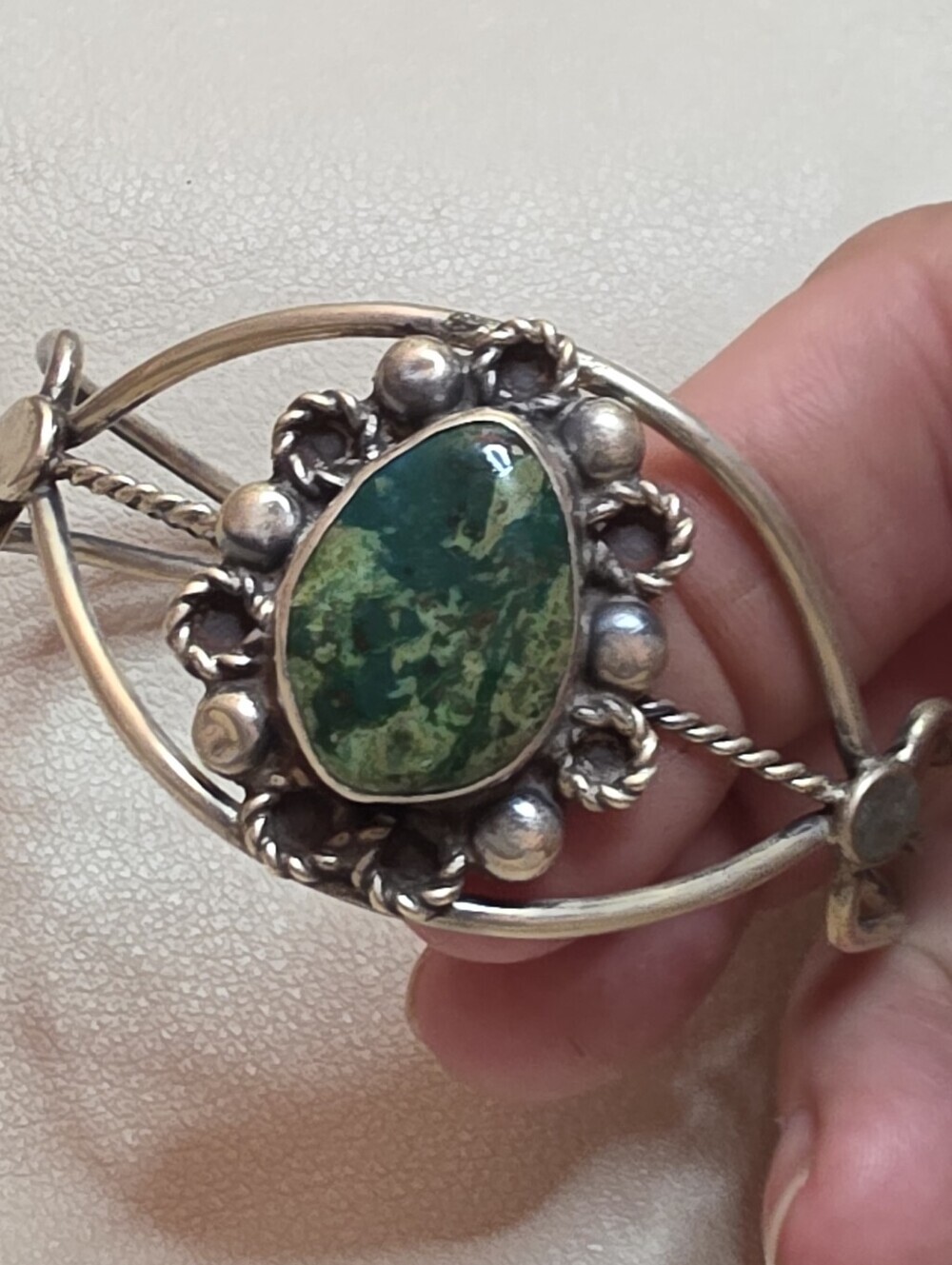 NATIVE AMERICAN GREEN TURQUOISE STERLING SILVER 925 CUFF BRACELET ADJUSTABLE SZ